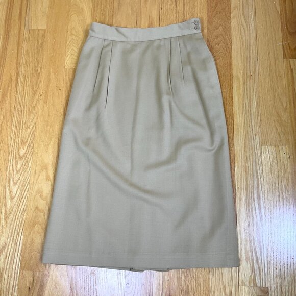 Vintage Skirt Wool Maxi Pencil Tan Camel Pleats and Back Vent 90s (30” waist, M) - Picture 4 of 6